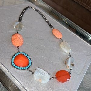 Silver & Orange Stone Necklace